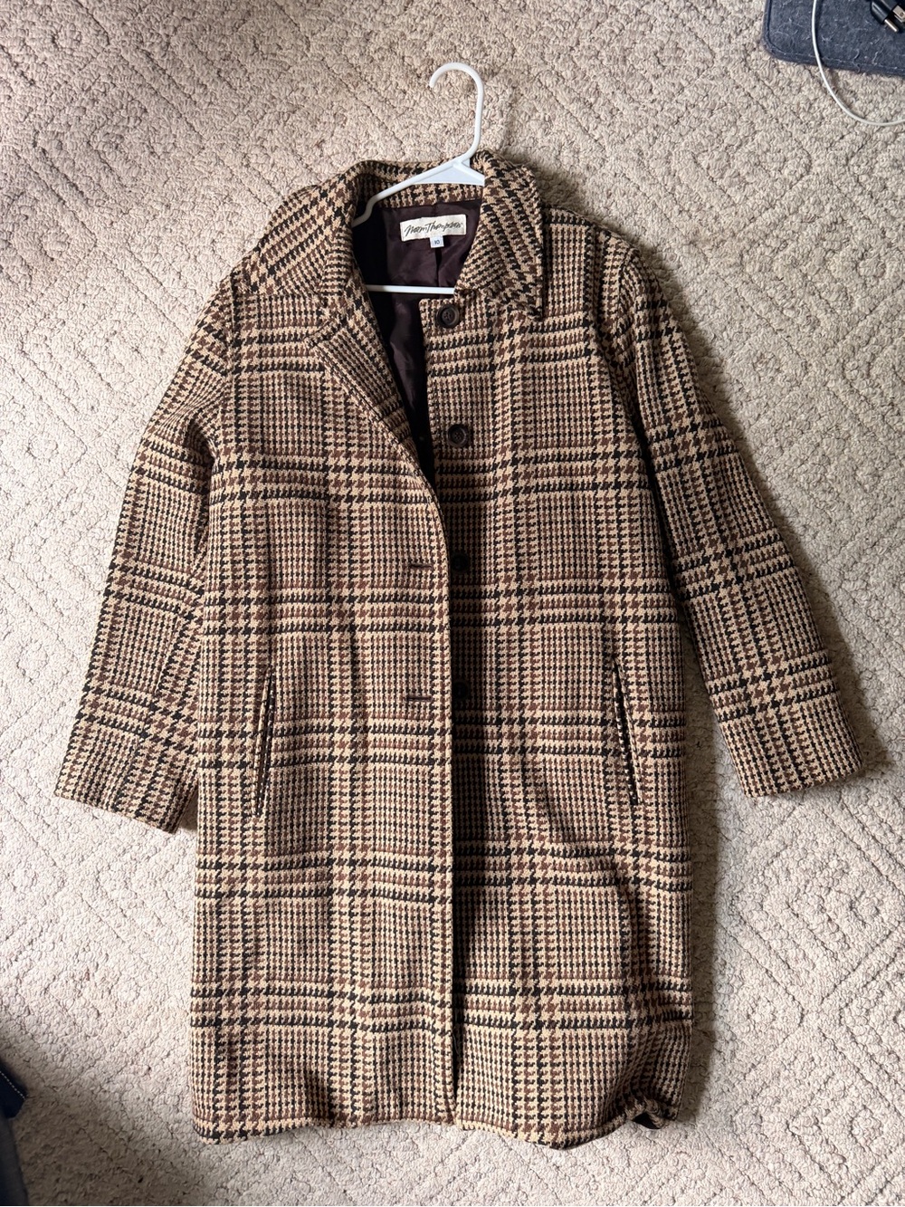 Woven houndstooth trench coat
